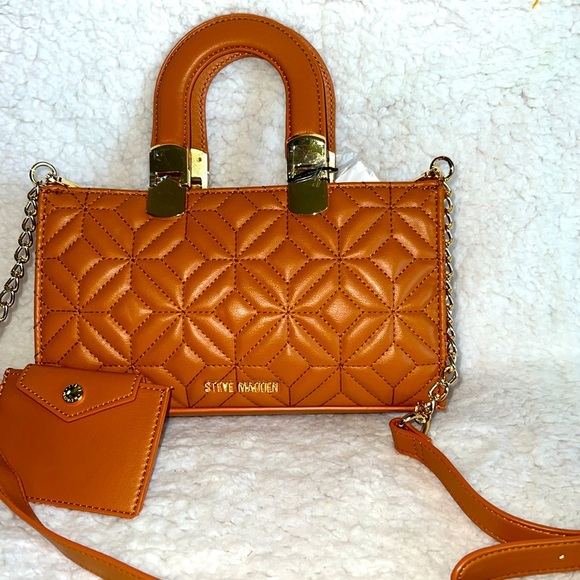 Steve Madden Mini Bag Tan Brown Quilted‎ Faux Leather - Picture 9 of 16